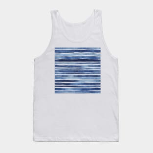 Blue and white stripes pattern, indigo blue Tank Top